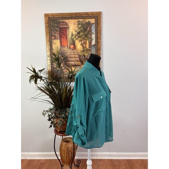 Tattoo Me Women Blouse 1X Button Up Roll Tab Sleeve Lace Bella Swan Twilight - Picture 4 of 11